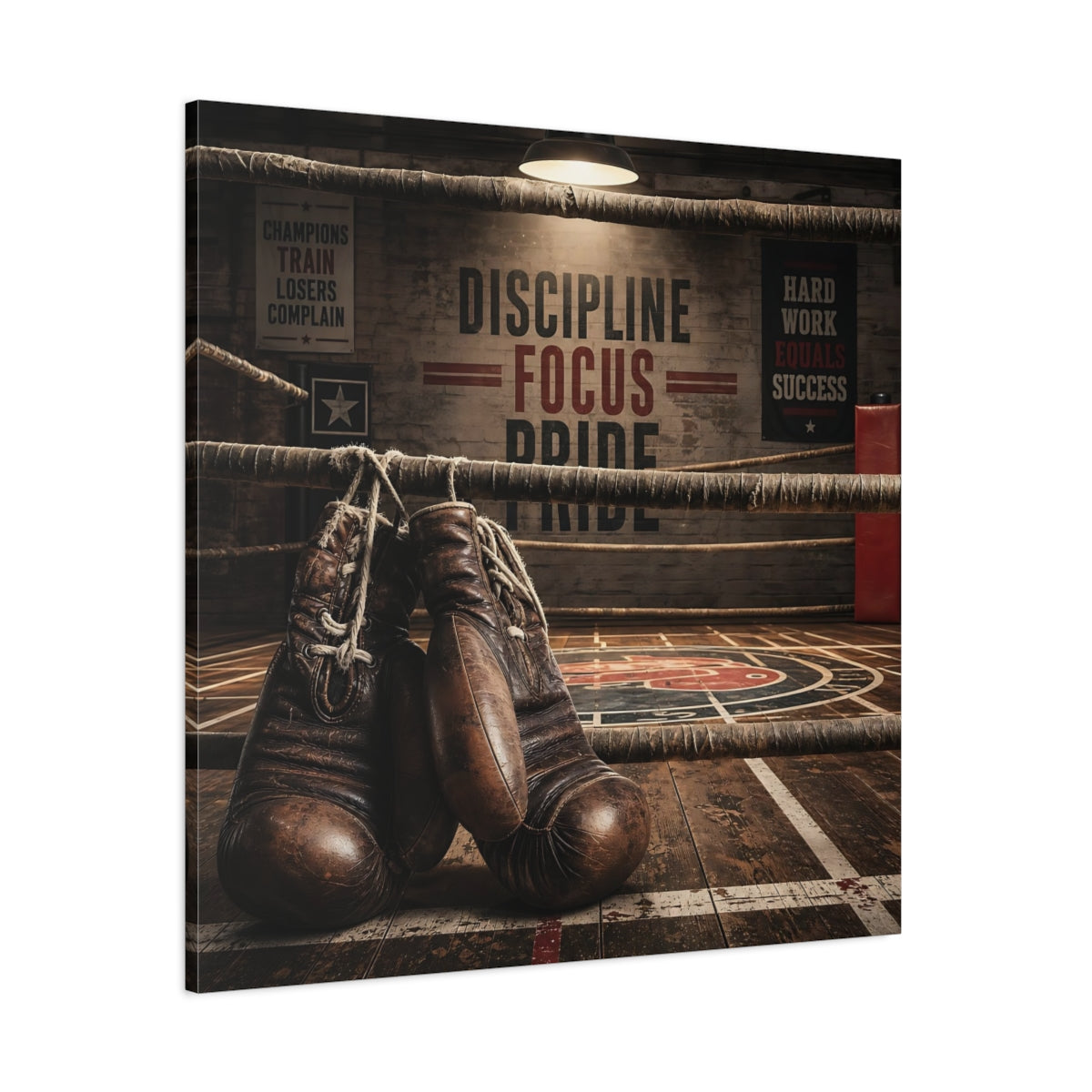 Side Mockup 1. Sports Boxing Gloves Brown Boxing shown as canvas print