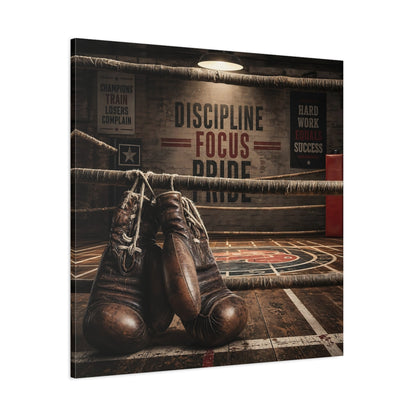 Side Mockup 1. Sports Boxing Gloves Brown Boxing shown as canvas print