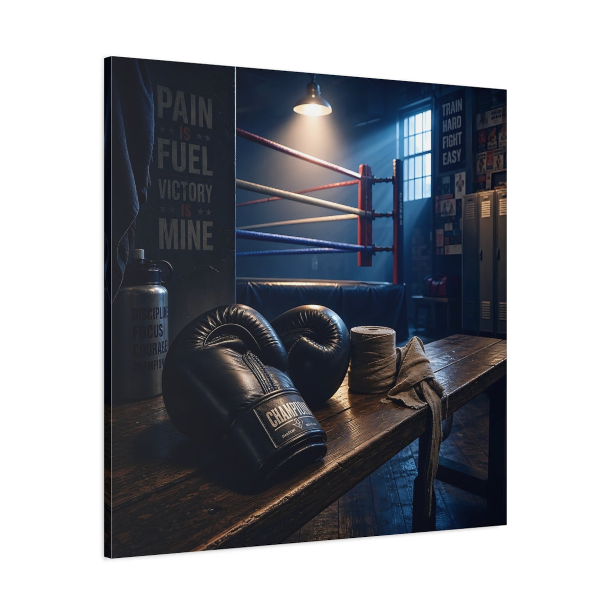 Side Mockup 1. Sports Boxing Gloves Boxing Gym Vibe shown as canvas print