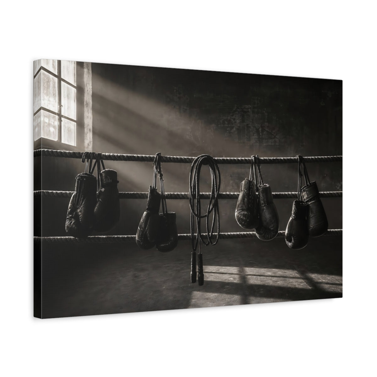 Side Mockup 3. Sports Boxing Gloves Boxing Gloves Monochrome shown as canvas print
