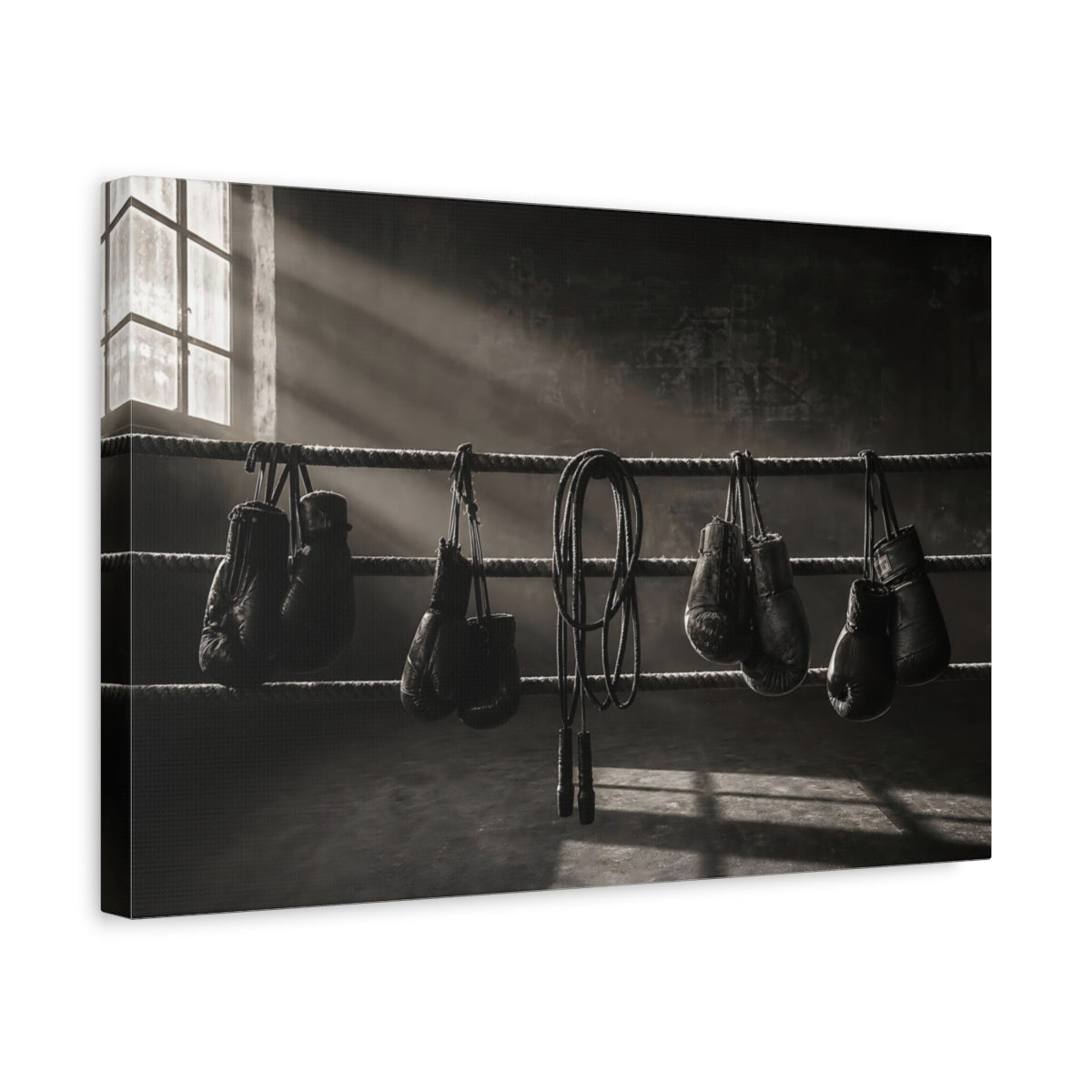 Side Mockup 4. Sports Boxing Gloves Boxing Gloves Monochrome shown as canvas print