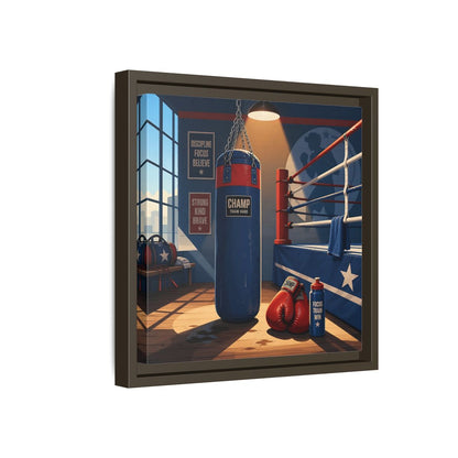 Side Mockup 17. Sports Boxing Gym Blue Red Boxing shown as framed canvas print