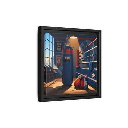 Side Mockup 21. Sports Boxing Gym Blue Red Boxing shown as framed canvas print