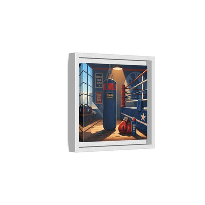 Side Mockup 1. Sports Boxing Gym Blue Red Boxing shown as framed canvas print