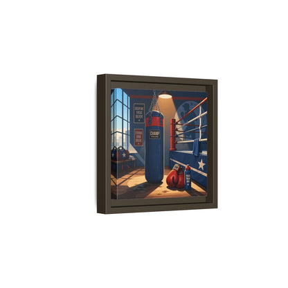 Side Mockup 2. Sports Boxing Gym Blue Red Boxing shown as framed canvas print