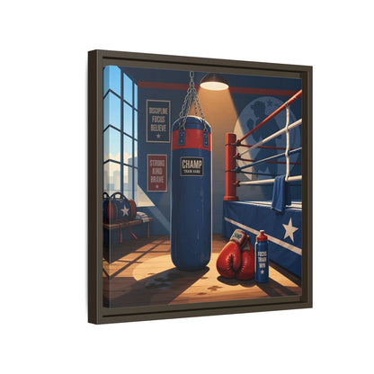 Side Mockup 14. Sports Boxing Gym Blue Red Boxing shown as framed canvas print