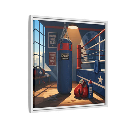 Side Mockup 10. Sports Boxing Gym Blue Red Boxing shown as framed canvas print