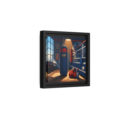Side Mockup 3. Sports Boxing Gym Blue Red Boxing shown as framed canvas print
