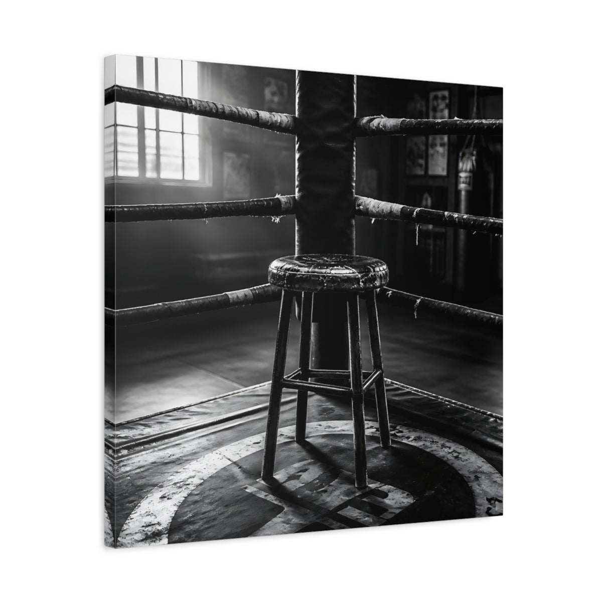 Side Mockup 4. Sports Boxing Ring Black And White shown as canvas print
