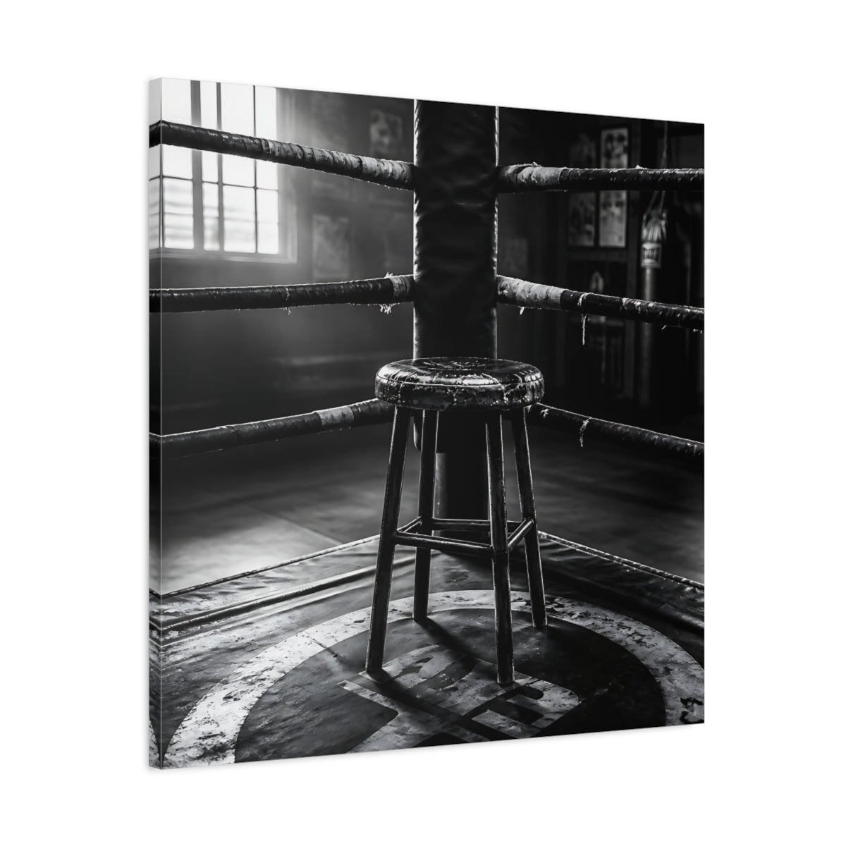 Side Mockup 3. Sports Boxing Ring Black And White shown as canvas print
