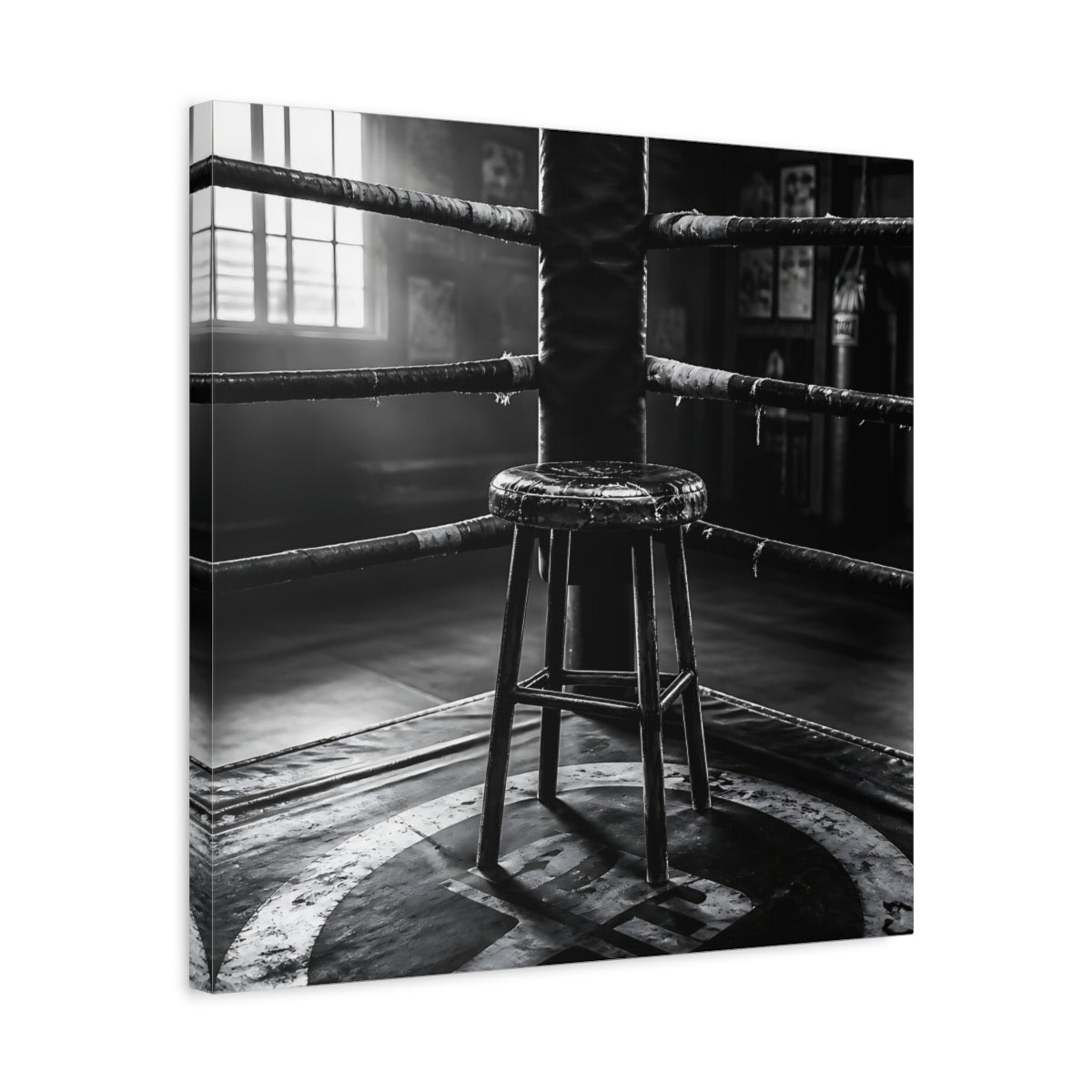 Side Mockup 5. Sports Boxing Ring Black And White shown as canvas print