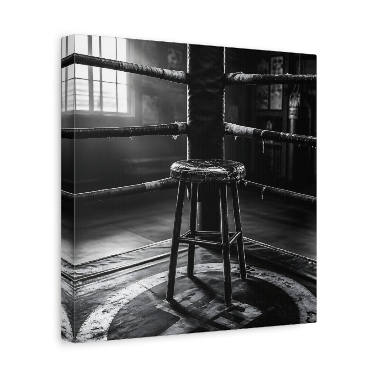 Side Mockup 8. Sports Boxing Ring Black And White shown as canvas print