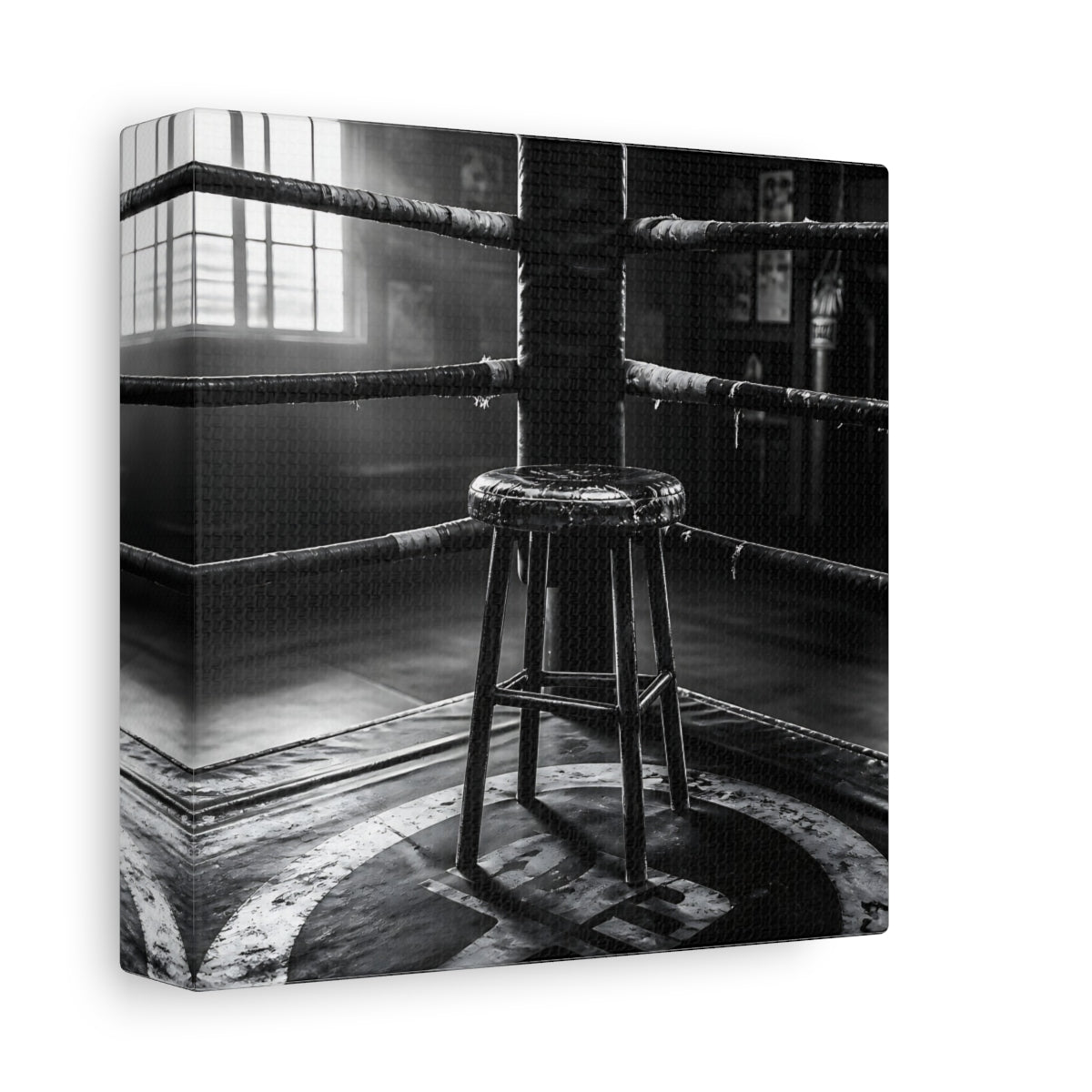 Side Mockup 2. Sports Boxing Ring Black And White shown as canvas print