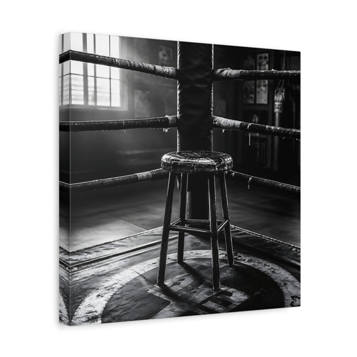 Side Mockup 7. Sports Boxing Ring Black And White shown as canvas print