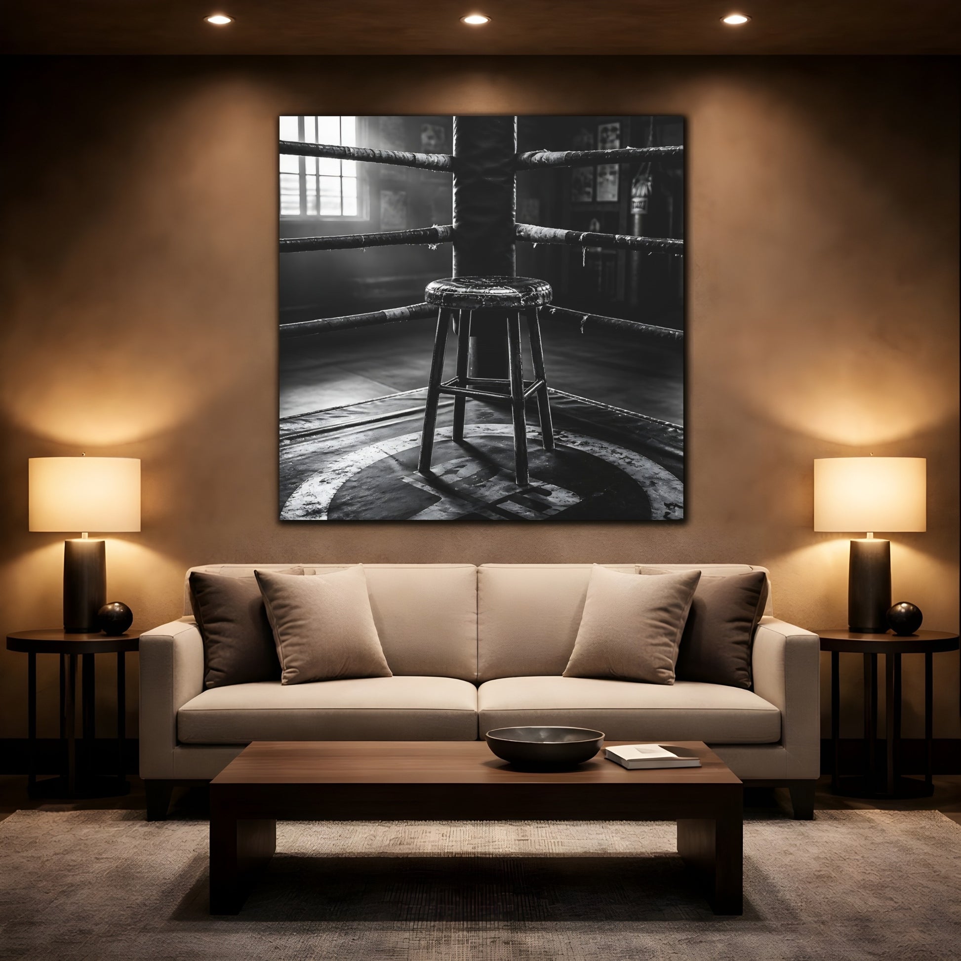 Mockup 2. Sports Boxing Ring Black And White shown as canvas print