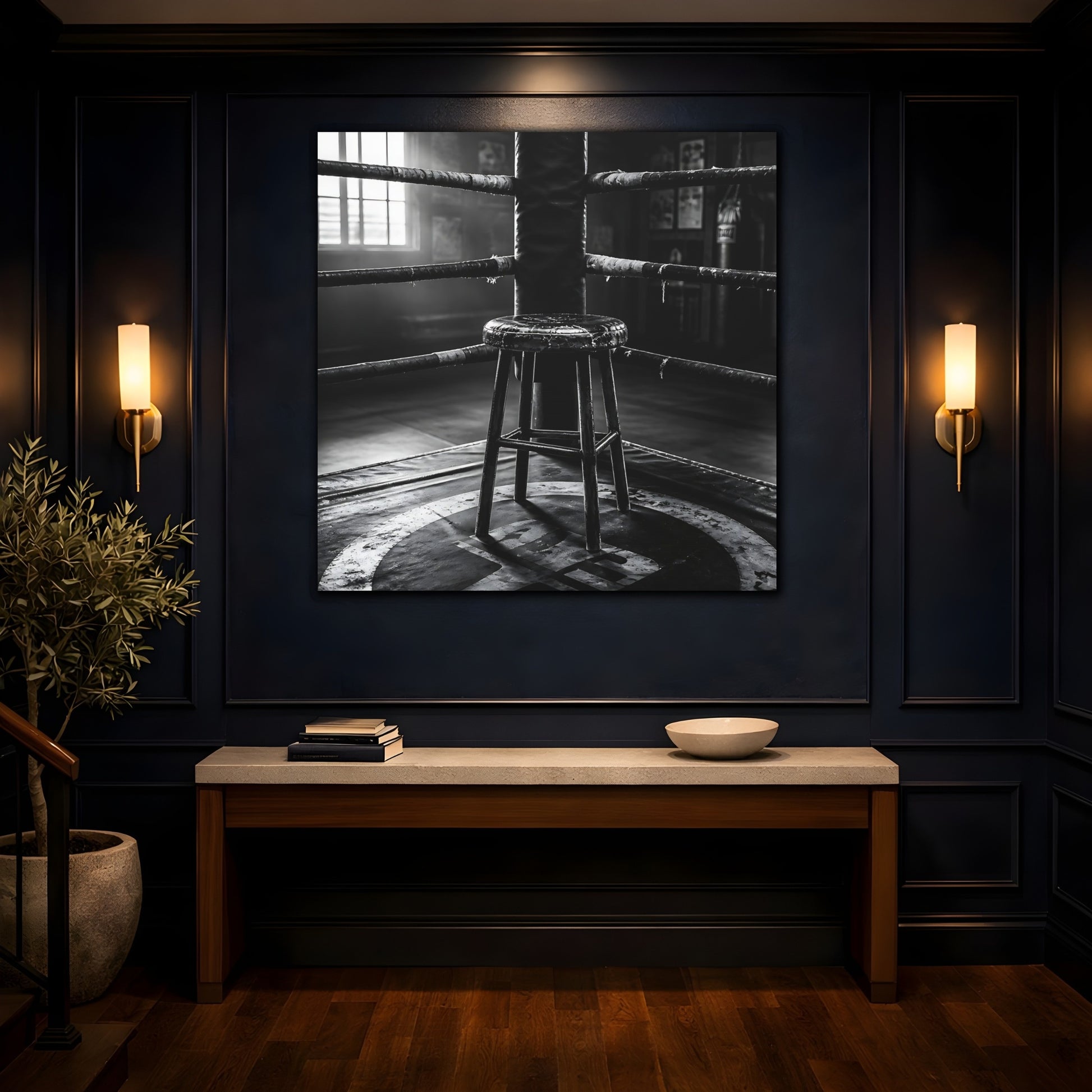 Mockup 4. Sports Boxing Ring Black And White shown as canvas print