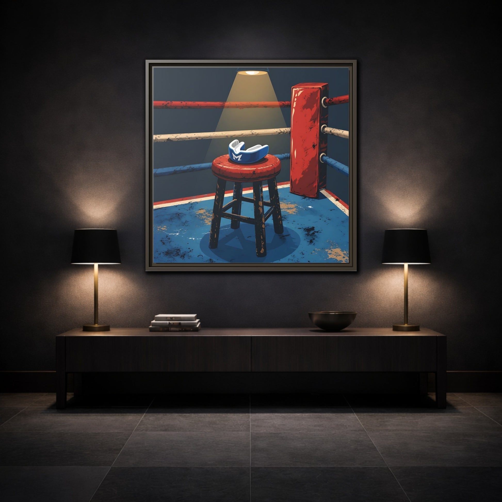 Mockup 3. Sports Boxing Ring Boxing Ring Art shown as framed canvas print