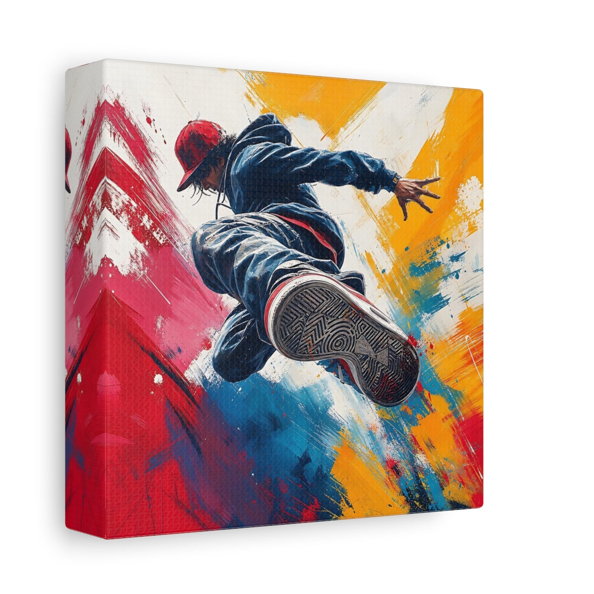Side Mockup 2. Sports Breakdancer Colorful Dancer shown as canvas print