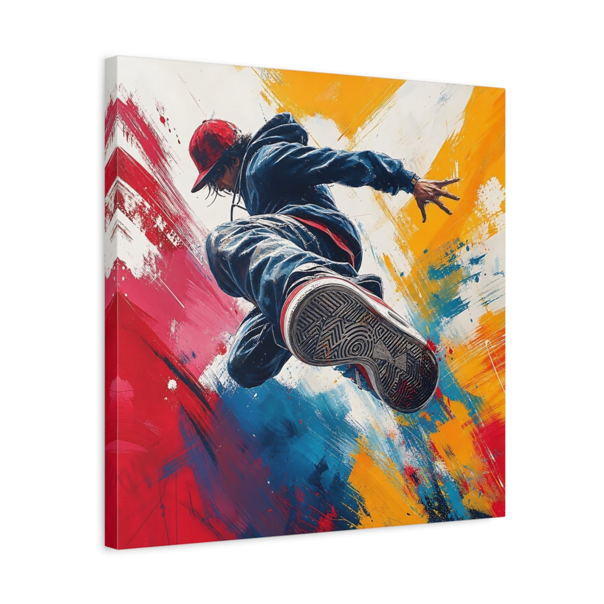 Side Mockup 5. Sports Breakdancer Colorful Dancer shown as canvas print