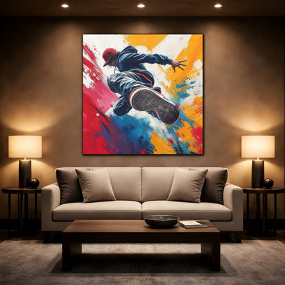 Mockup 2. Sports Breakdancer Colorful Dancer shown as canvas print