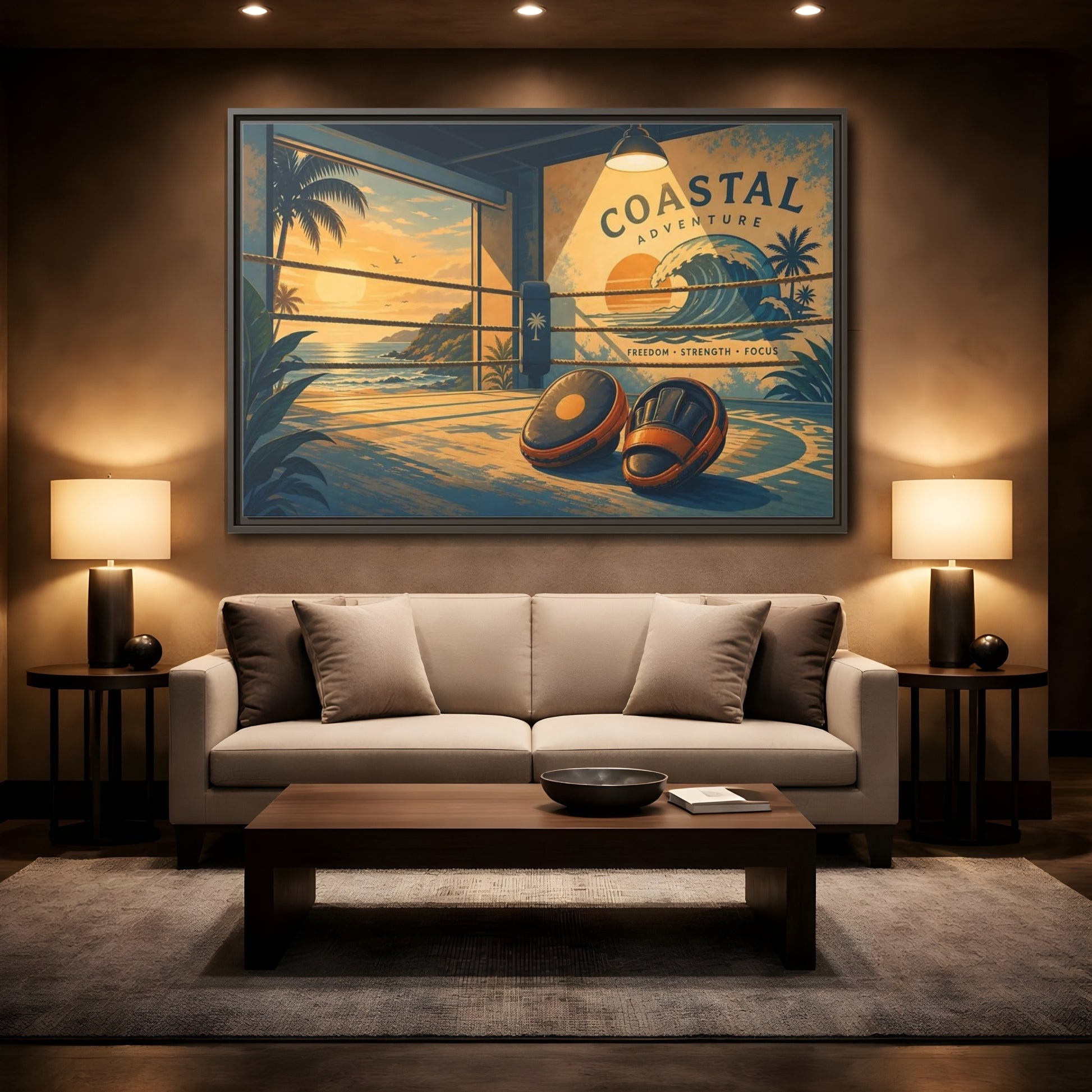 Mockup 2. Sports Coastal Boxing Coastal Boxing shown as framed canvas print