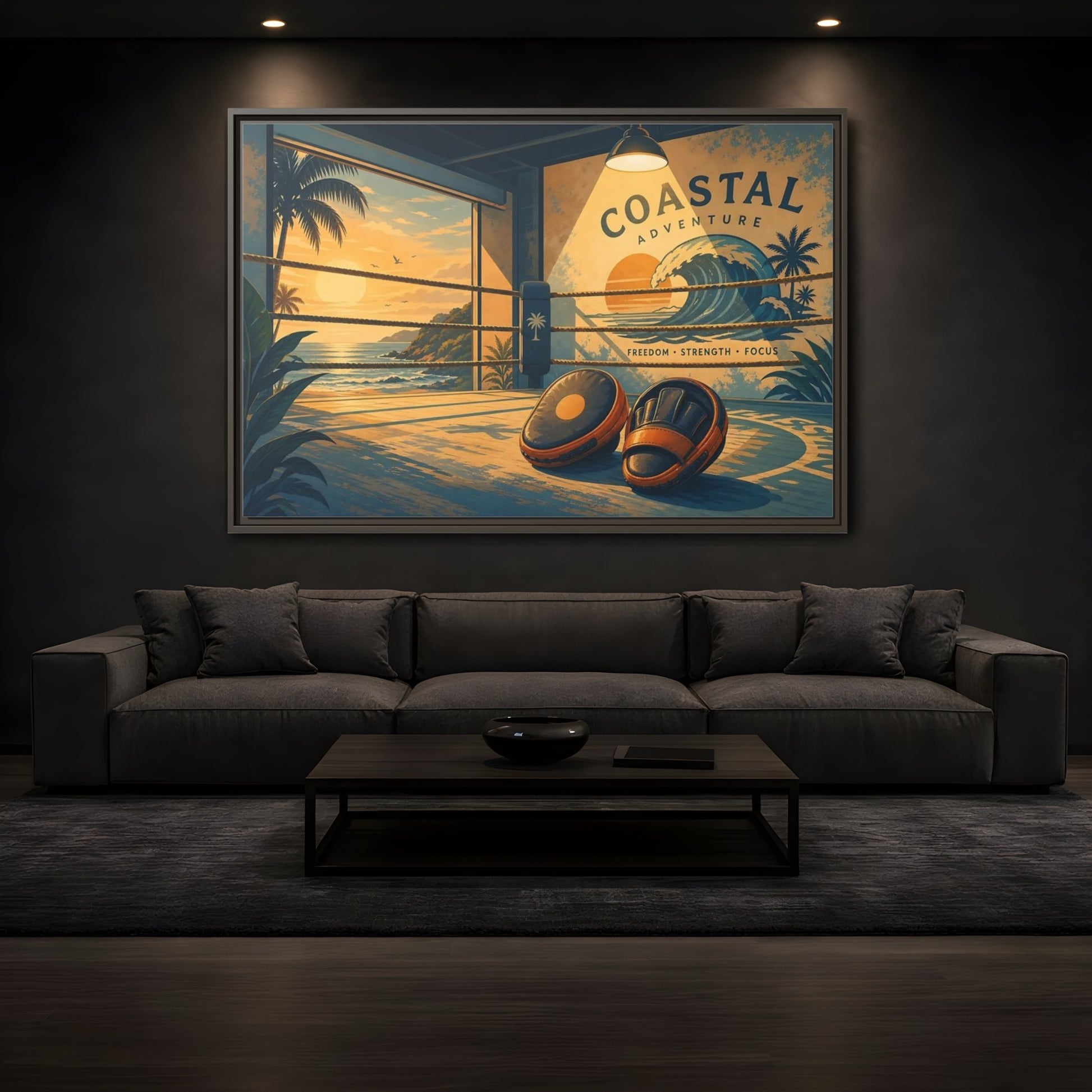 Mockup 3. Sports Coastal Boxing Coastal Boxing shown as framed canvas print