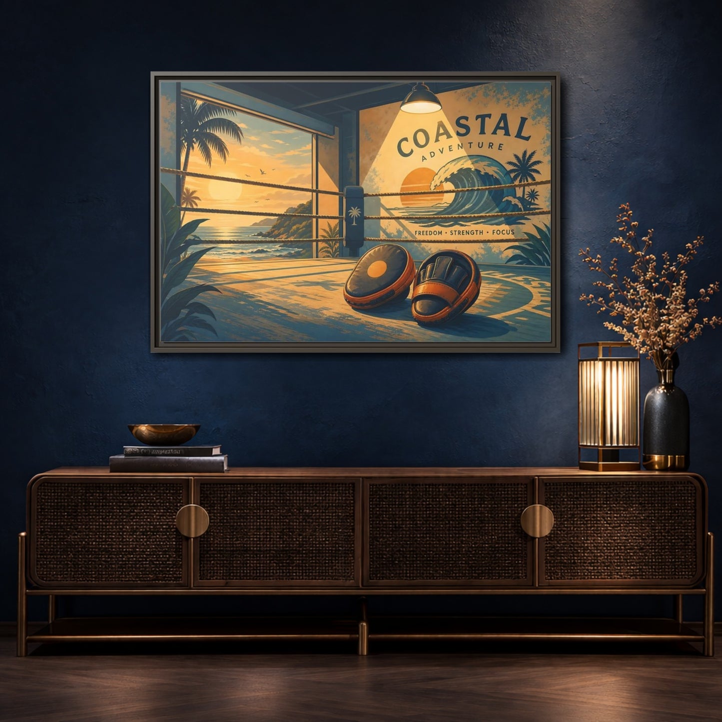 Mockup 4. Sports Coastal Boxing Coastal Boxing shown as framed canvas print