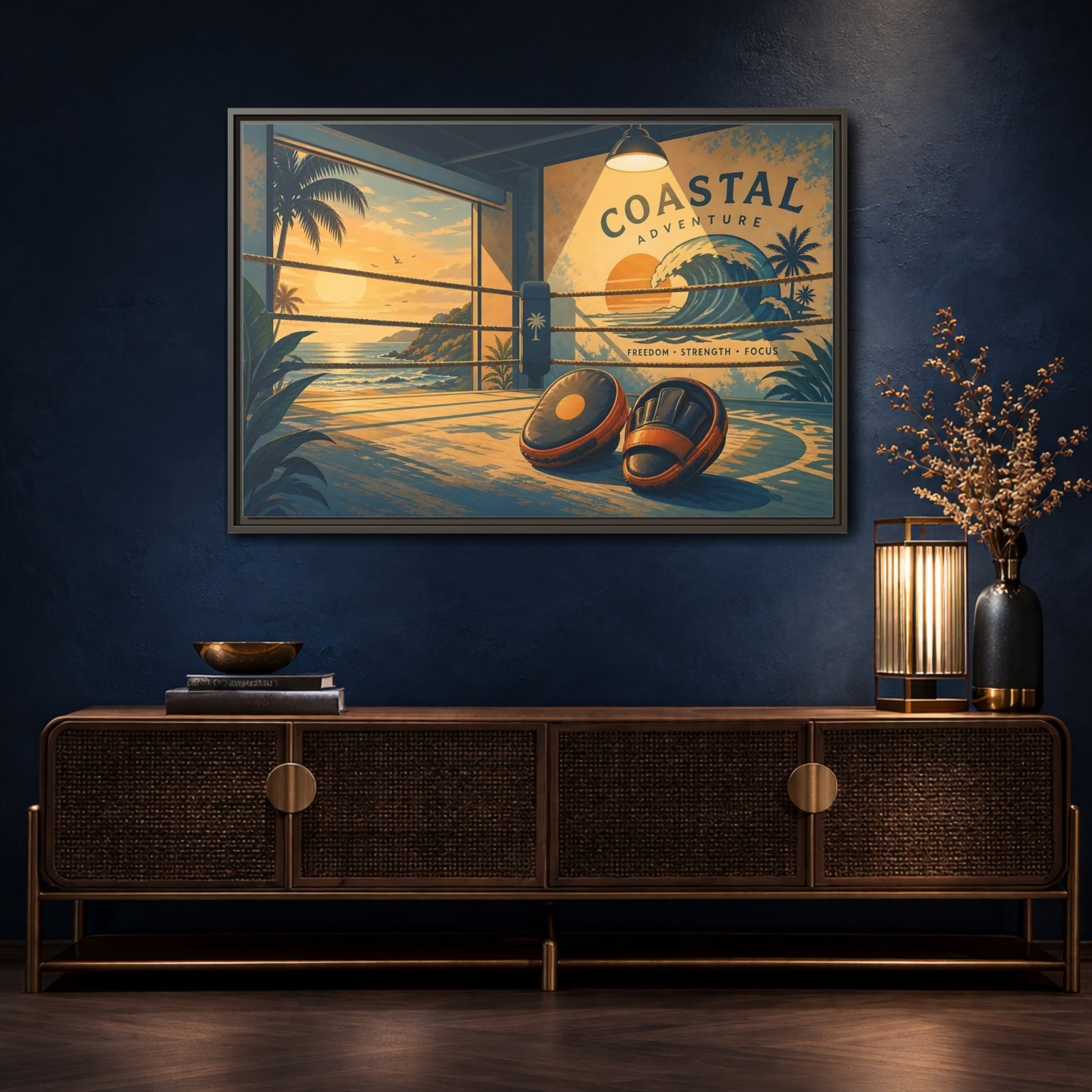 Mockup 4. Sports Coastal Boxing Coastal Boxing shown as framed canvas print