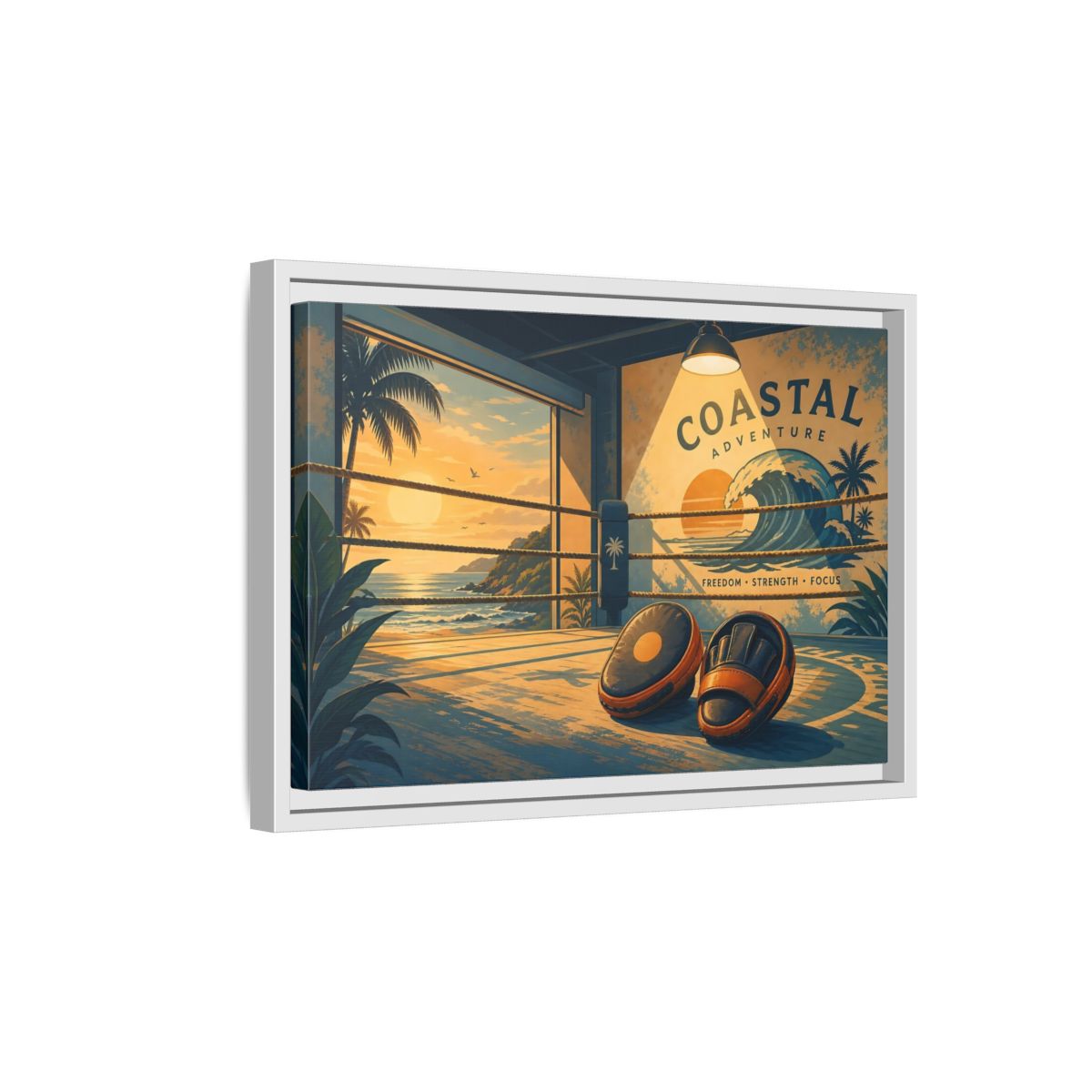 Side Mockup 4. Sports Coastal Boxing Coastal Boxing shown as framed canvas print
