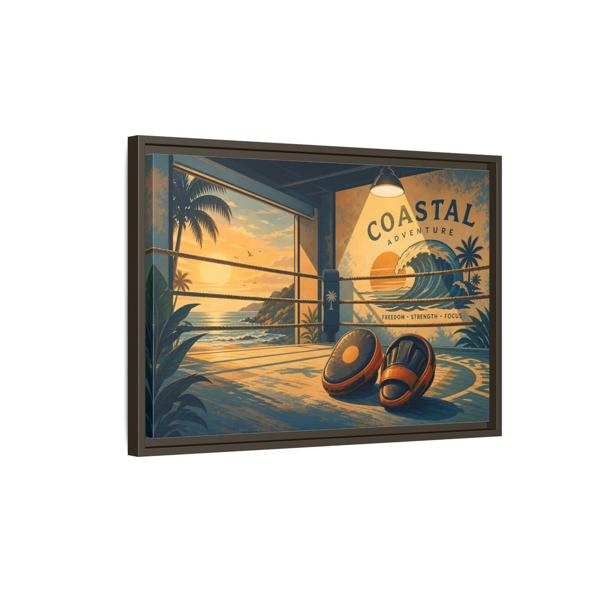 Side Mockup 2. Sports Coastal Boxing Coastal Boxing shown as framed canvas print