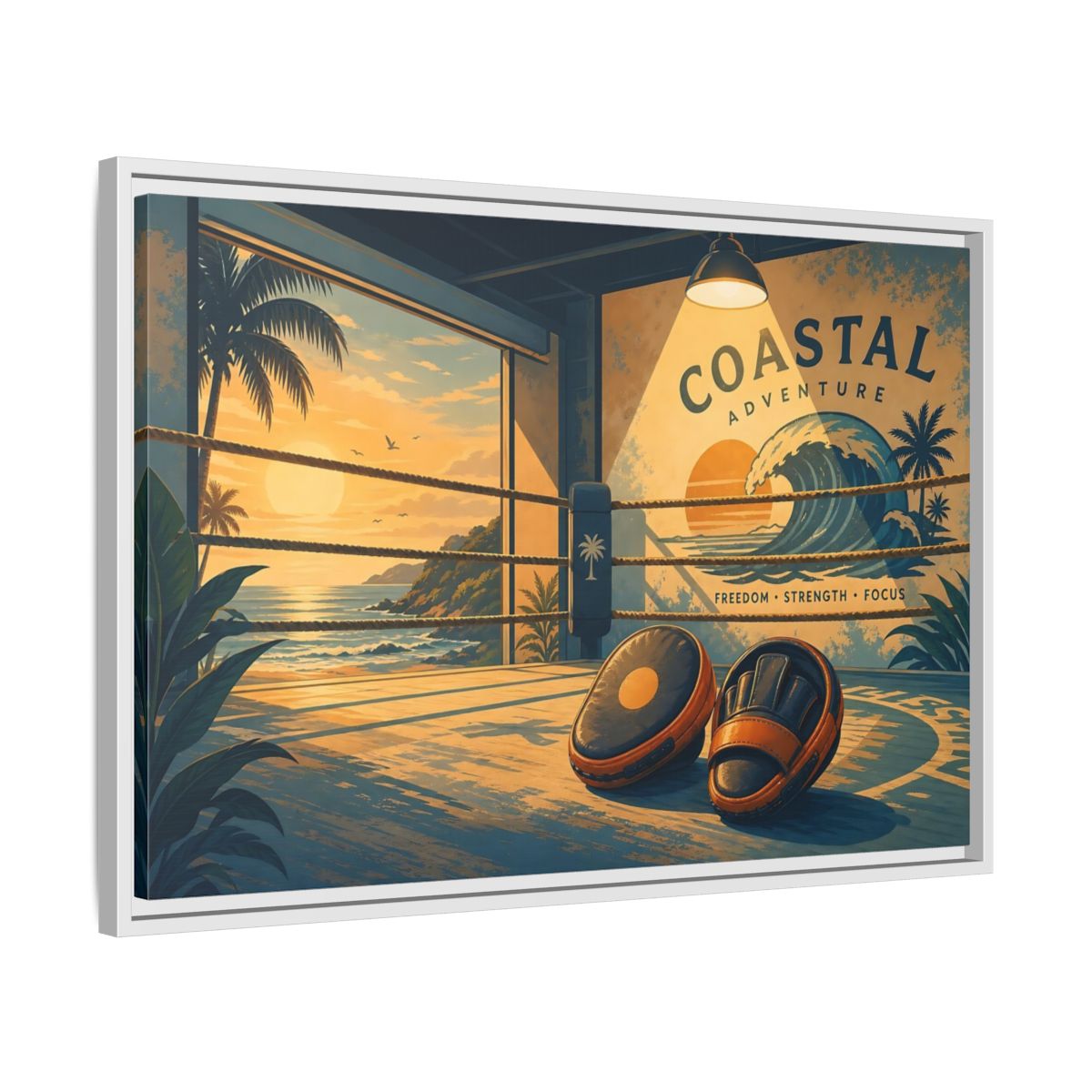 Side Mockup 10. Sports Coastal Boxing Coastal Boxing shown as framed canvas print