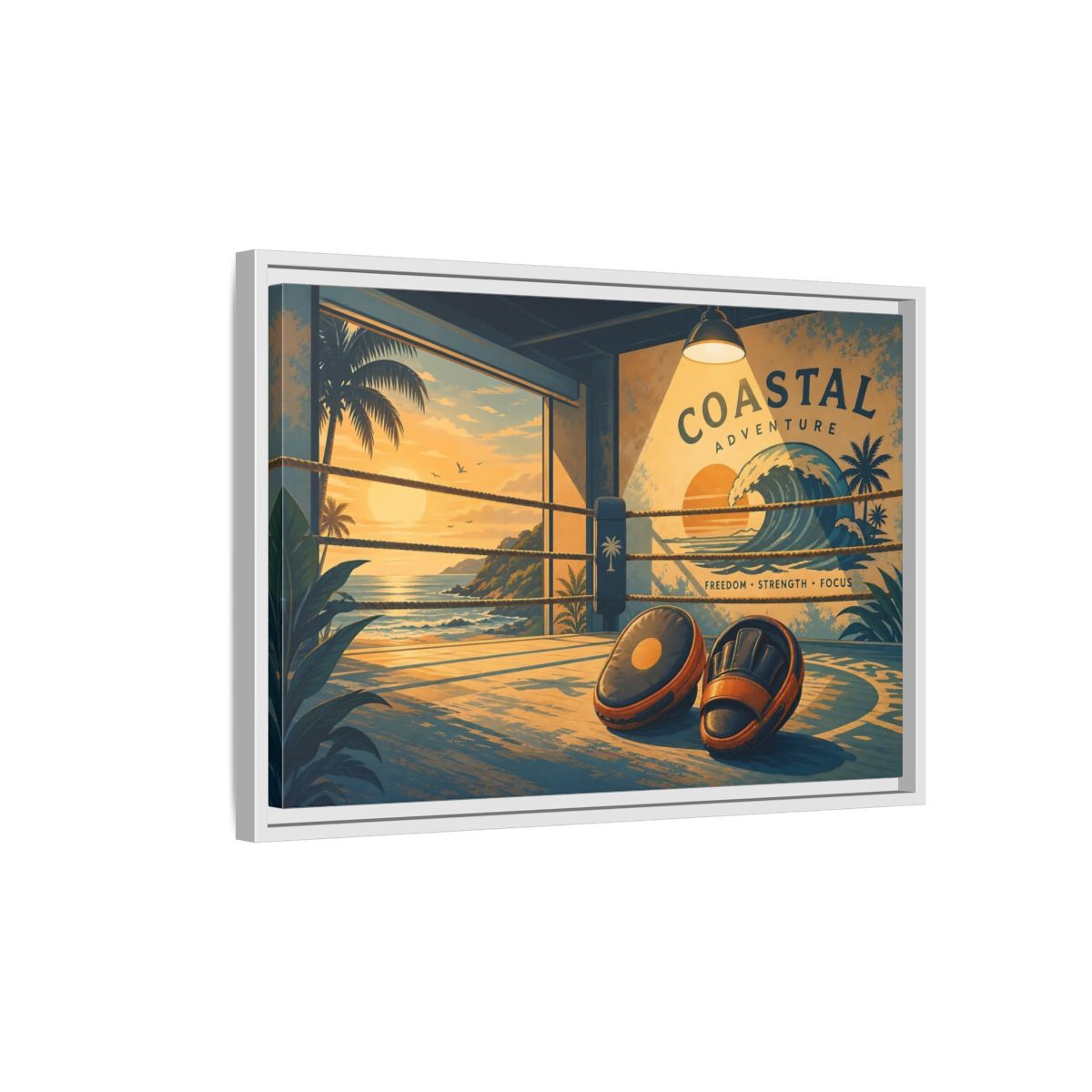 Side Mockup 1. Sports Coastal Boxing Coastal Boxing shown as framed canvas print