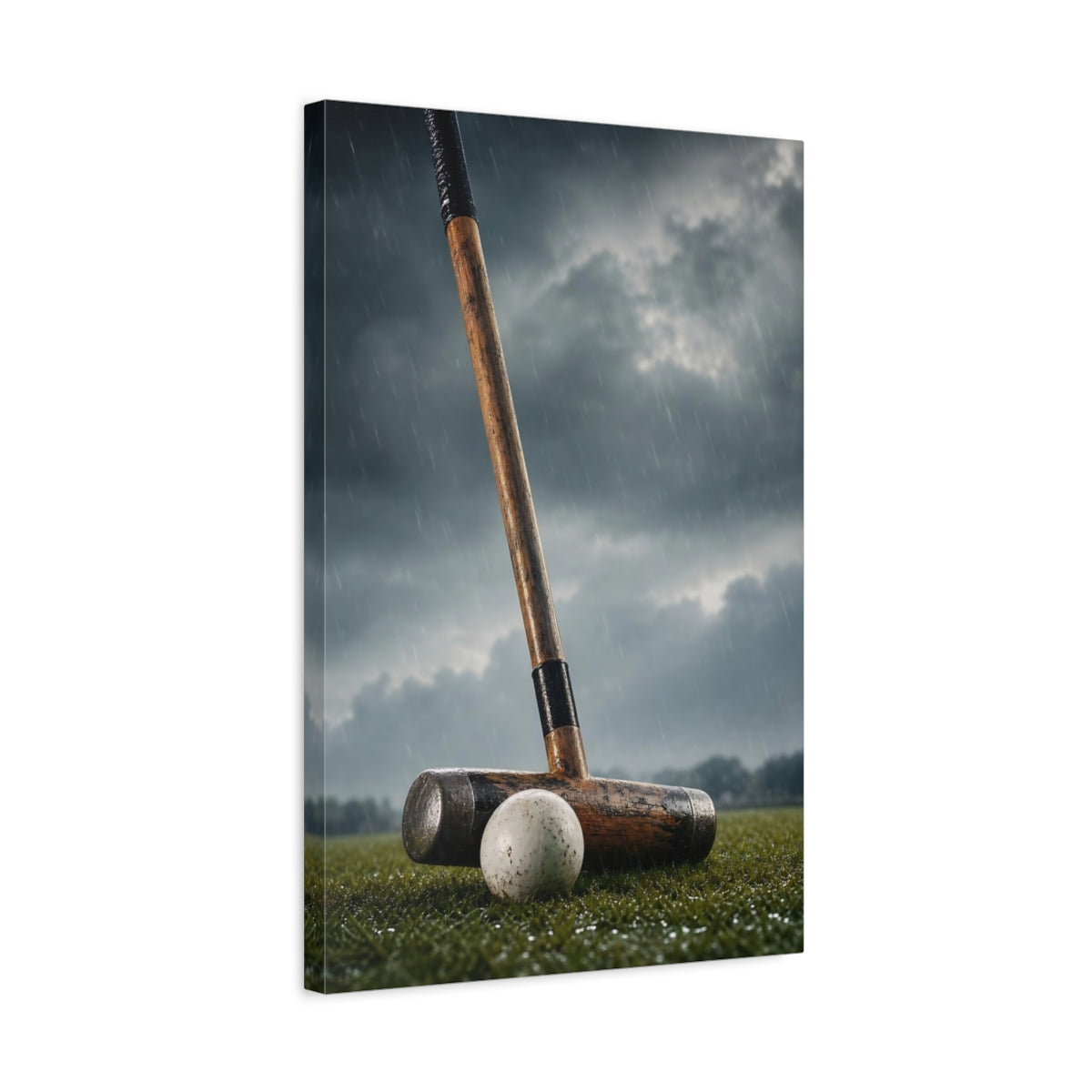 Side Mockup 3. Sports Croquet Mallet Rainy Croquet shown as canvas print