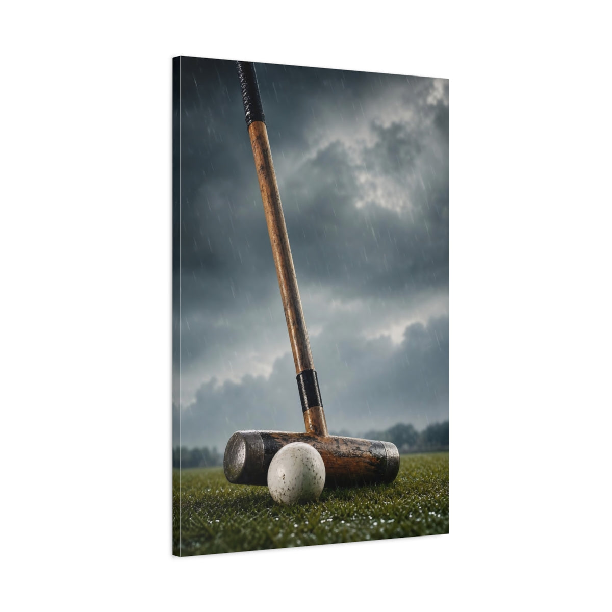 Main Mockup. Sports Croquet Mallet Rainy Croquet shown as canvas print