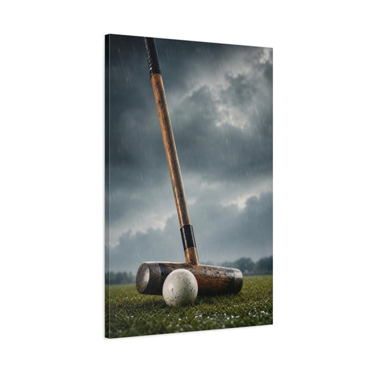 Main Mockup. Sports Croquet Mallet Rainy Croquet shown as canvas print