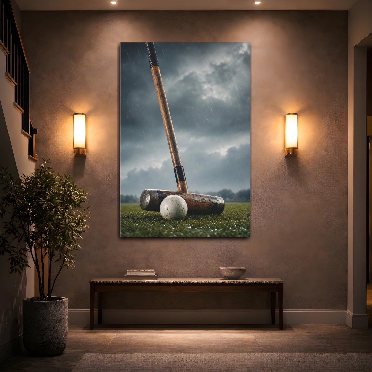 Mockup 2. Sports Croquet Mallet Rainy Croquet shown as canvas print