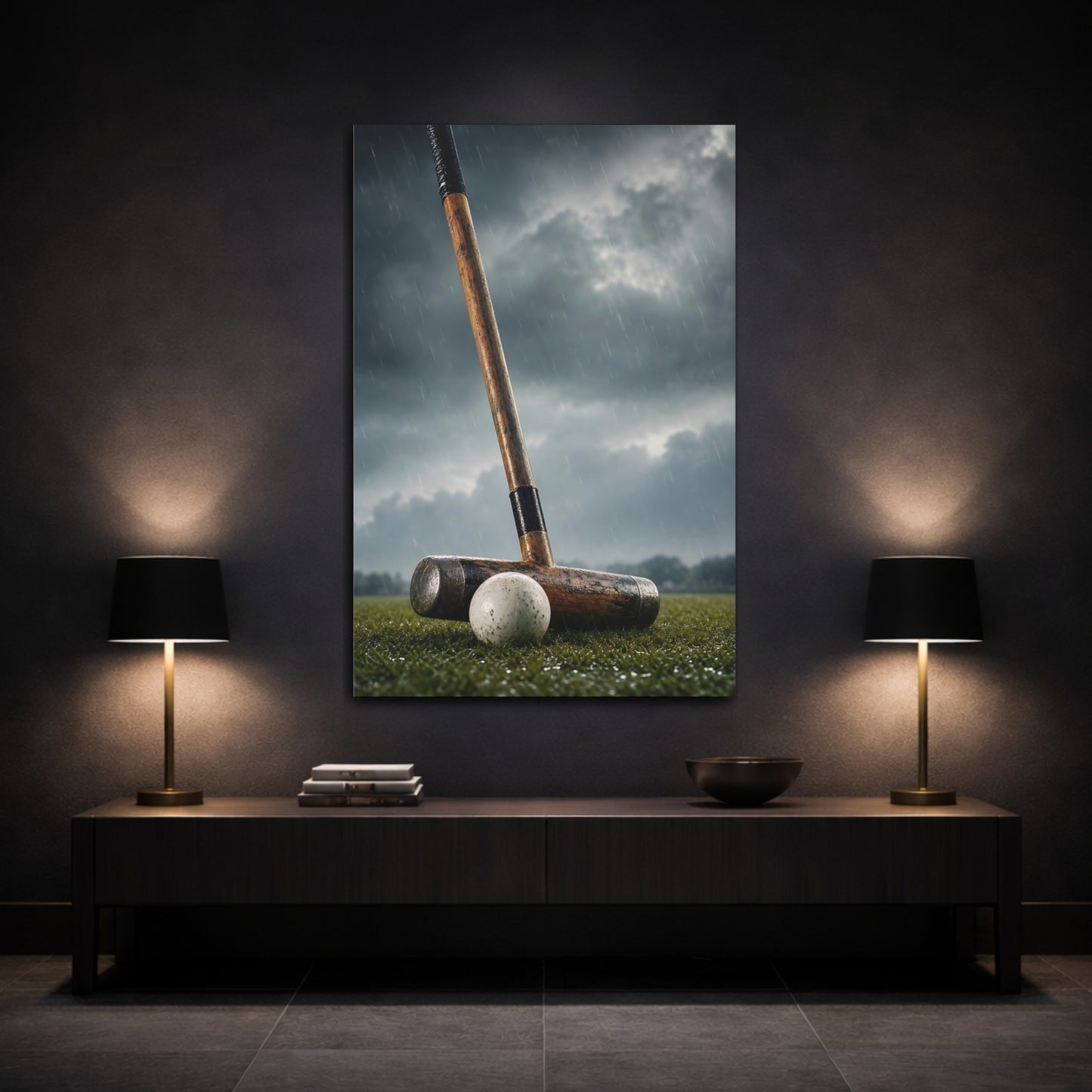 Mockup 3. Sports Croquet Mallet Rainy Croquet shown as canvas print