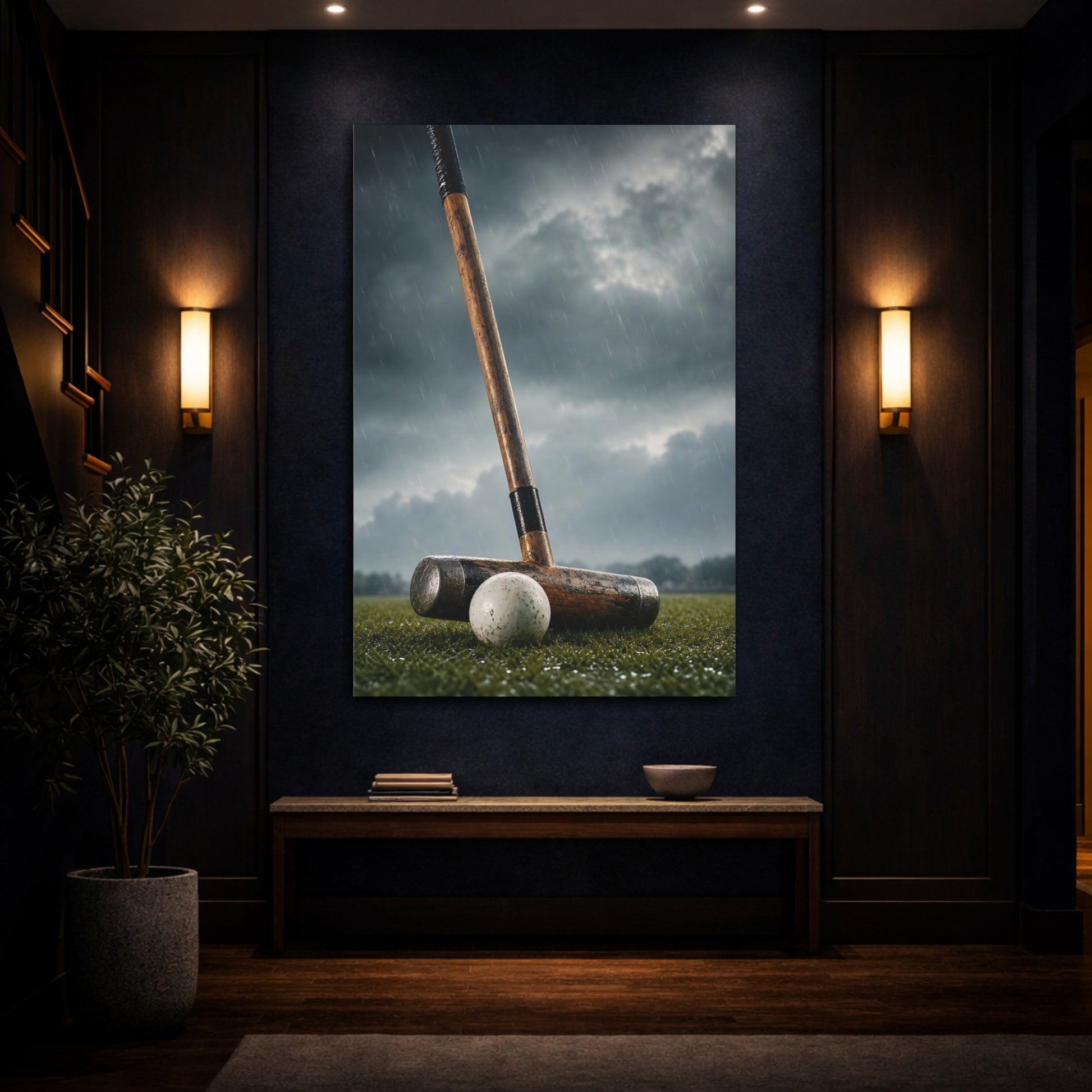Mockup 4. Sports Croquet Mallet Rainy Croquet shown as canvas print
