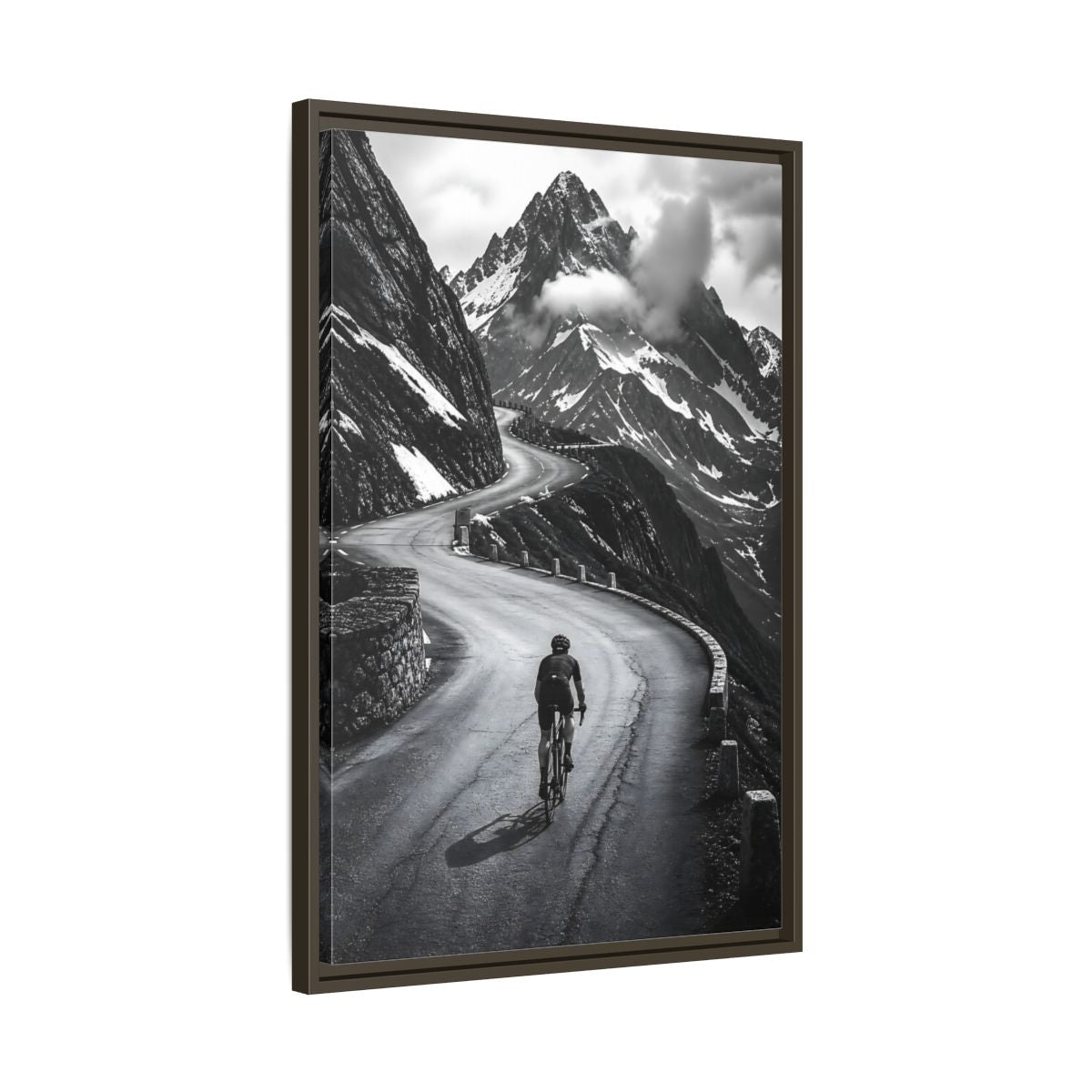 Side Mockup 11. Sports Cyclist Black And White Cycling shown as framed canvas print
