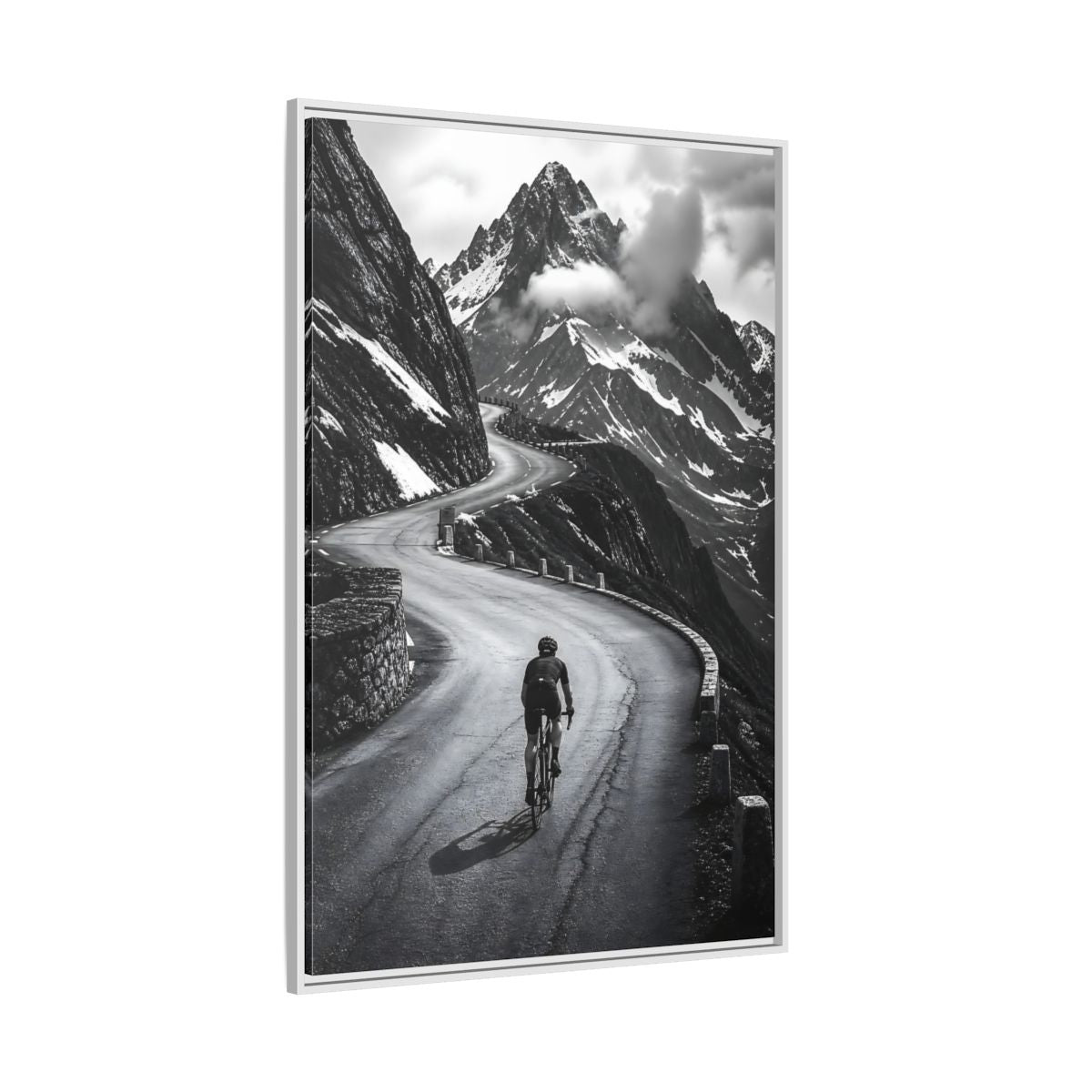 Side Mockup 7. Sports Cyclist Black And White Cycling shown as framed canvas print