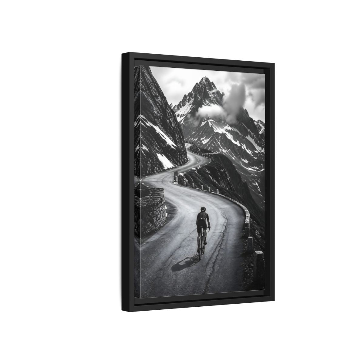 Side Mockup 6. Sports Cyclist Black And White Cycling shown as framed canvas print