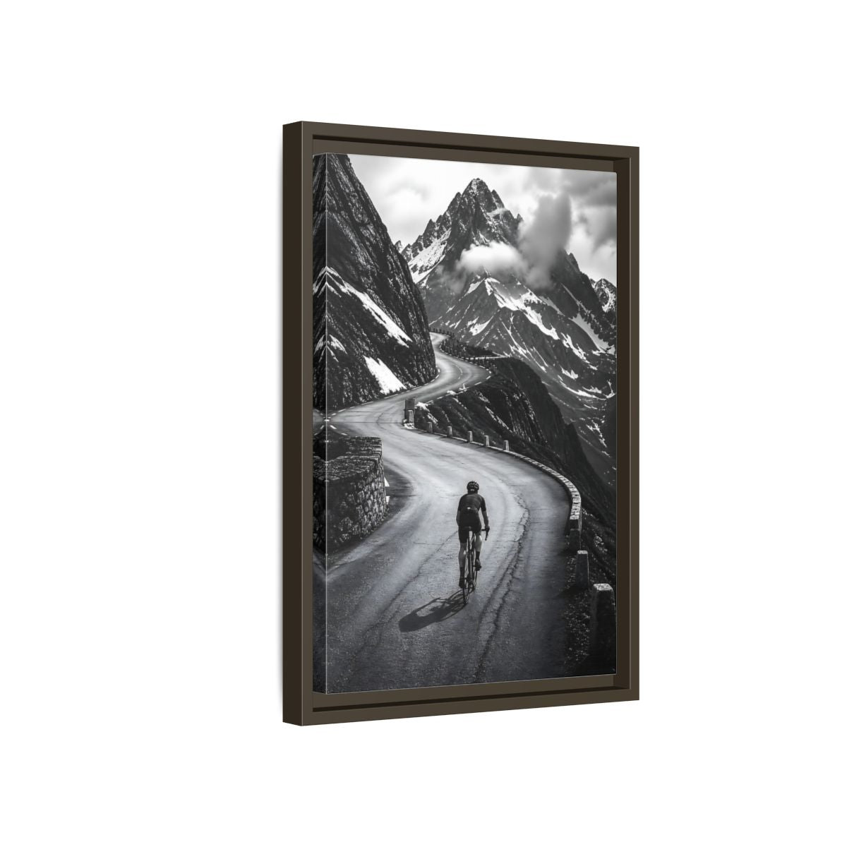 Side Mockup 5. Sports Cyclist Black And White Cycling shown as framed canvas print