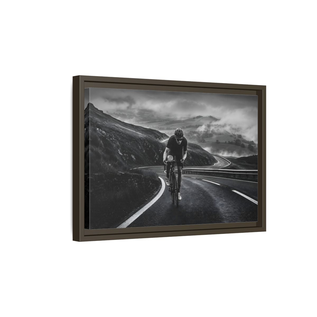 Side Mockup 5. Sports Cyclist Black And White Cycling shown as framed canvas print