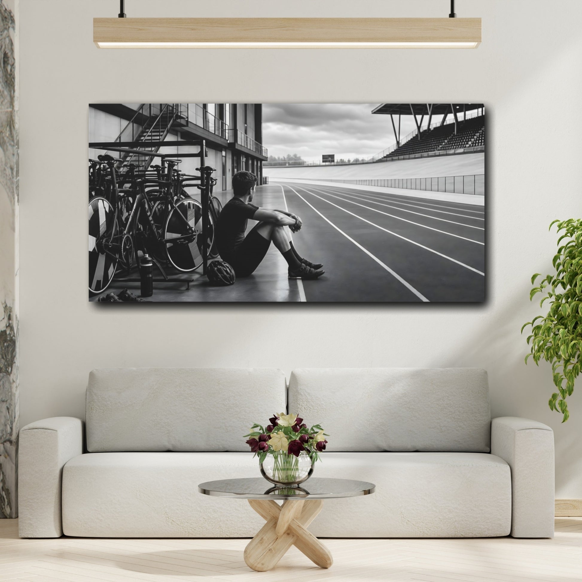 Mockup 2. Sports Cyclist Black And White shown as canvas print