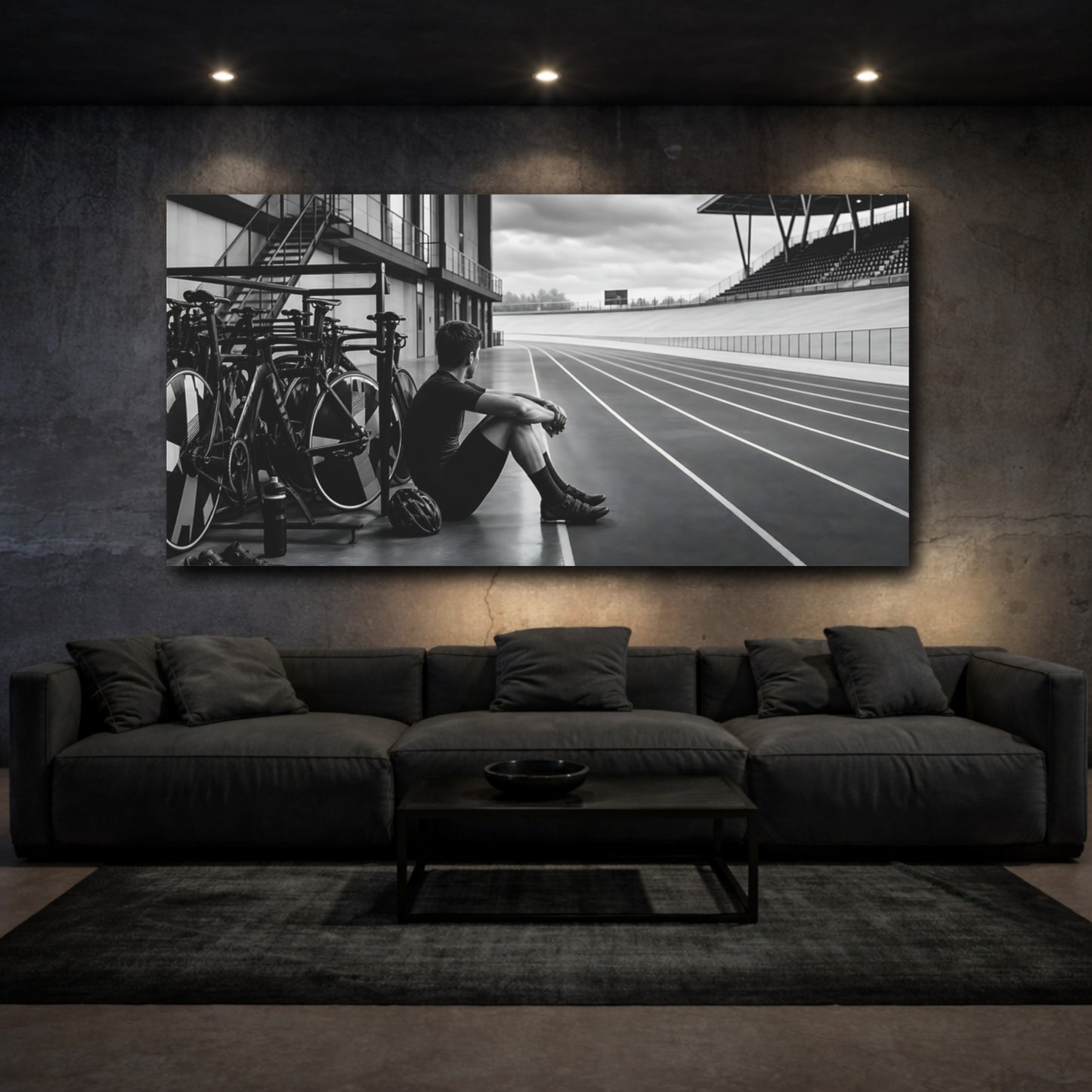 Mockup 3. Sports Cyclist Black And White shown as canvas print