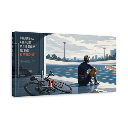 Side Mockup 3. Sports Cyclist Blue Sports Motivation shown as canvas print