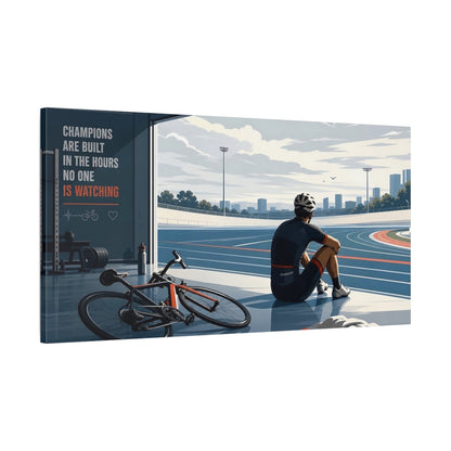 Main Mockup. Sports Cyclist Blue Sports Motivation shown as canvas print
