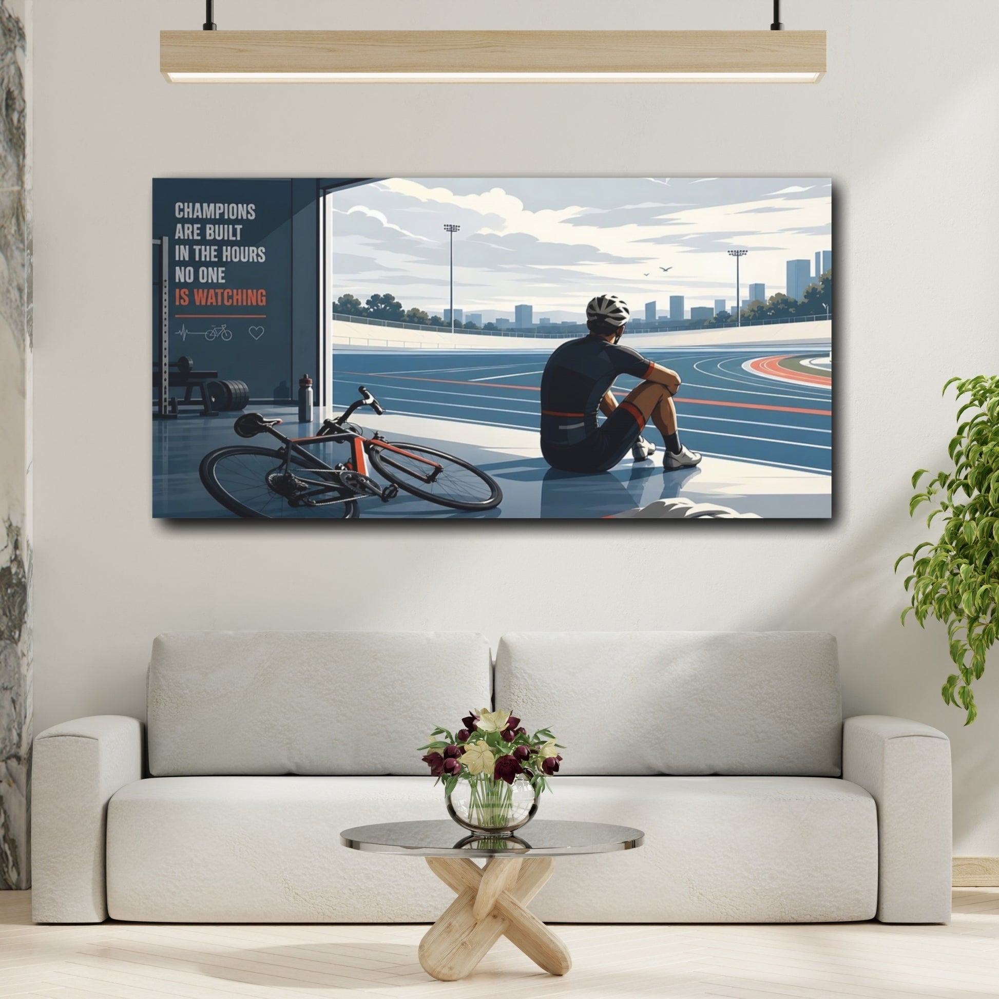 Mockup 2. Sports Cyclist Blue Sports Motivation shown as canvas print