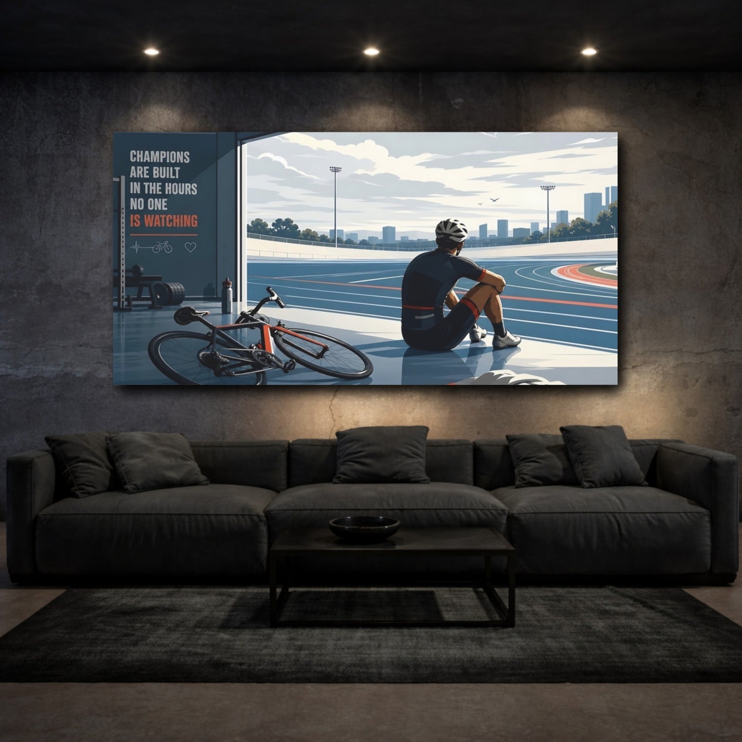 Mockup 3. Sports Cyclist Blue Sports Motivation shown as canvas print