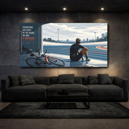 Mockup 3. Sports Cyclist Blue Sports Motivation shown as canvas print
